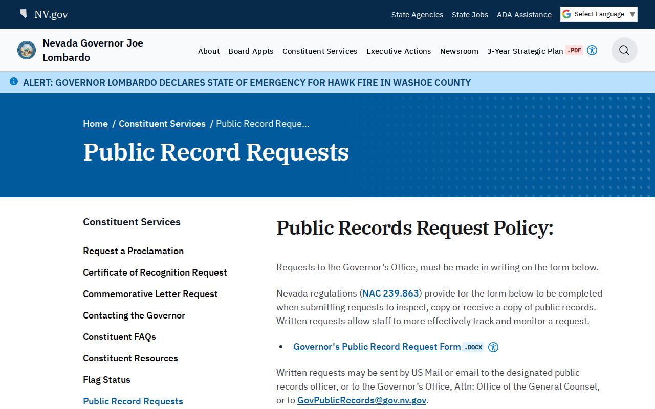 Winchester residents directory Nevada public-record request guidance