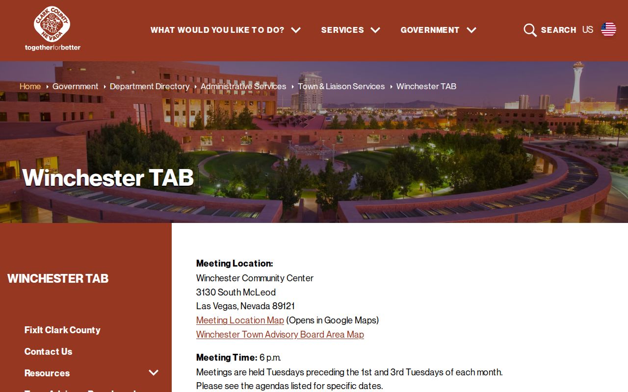 Winchester neighbors civic context on the official Winchester Town Advisory Board page