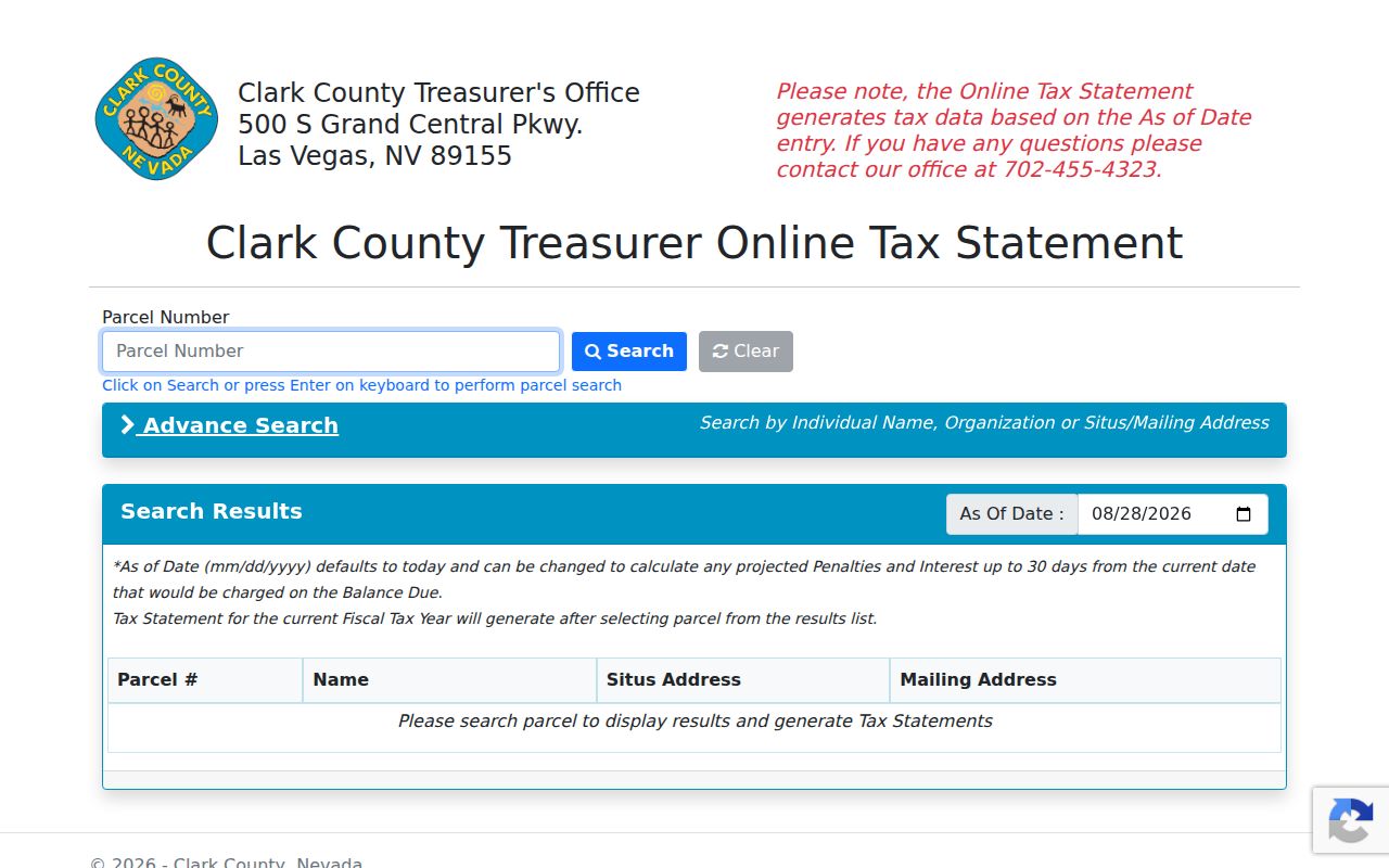 Winchester ZIP code directory Clark County Treasurer ZIP and address-search fields